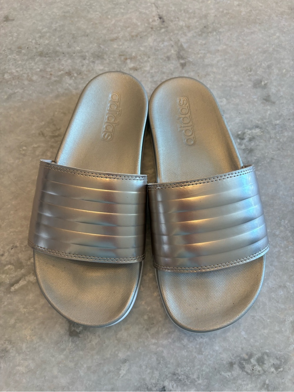 Adidas Iridescent Slide Sandals - Metallic Silver size 37